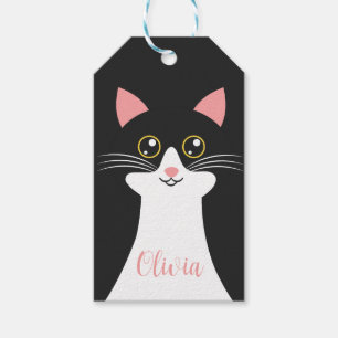 Cute Mid Century black cat portrait Gift Tags