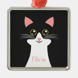 Cute Mid Century black cat portrait Metal Tree Decoration