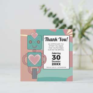 Cute Mid-Century Modern Robot Kid's First Birthday Thank You Card