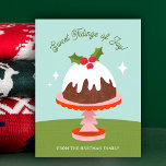 Cute Midcentury Plum Pudding Christmas Cake Retro Holiday Postcard<br><div class="desc">This cute, colourful Christmas postcard features a hand drawn plum pudding illustration on a Christmas tree cake stand and textured tablecloth. The retro midcentury modern colour scheme gives a nostalgic feel. Stylish typography reads, "Sweet Tidings of Joy!" Text templates are included on both the front and back for simple personalisation....</div>
