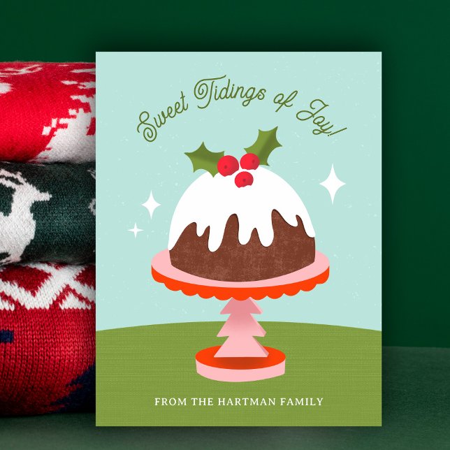Cute Midcentury Plum Pudding Christmas Cake Retro Holiday Postcard (Creator Uploaded)