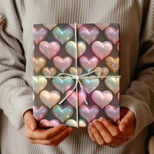 Cute Midnight Blue Chic Colourful Hearts Wrapping Paper