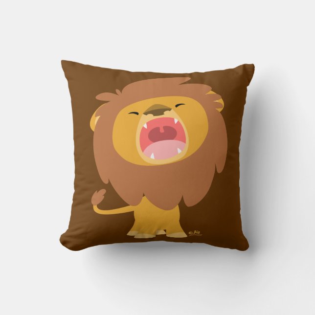 Cute Mighty  Roaring Lion Cartoon Pillow (Front)