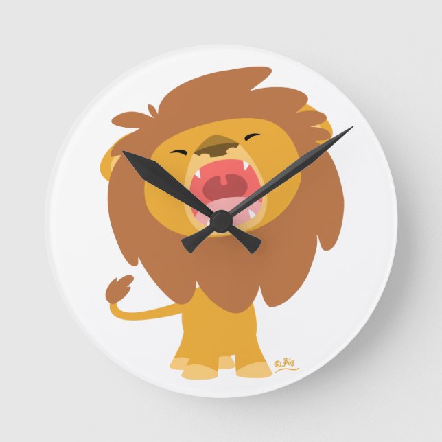 Cute Mighty  Roaring Lion Cartoon Wall Clock (Front)