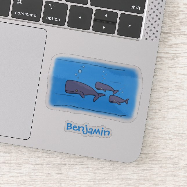 Cute migrating cartoon whales illustration (Detail)
