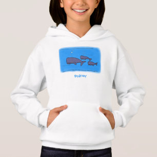 Cute migrating cartoon whales illustration