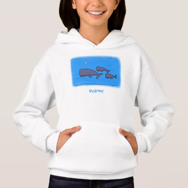 Cute migrating cartoon whales illustration (Front)