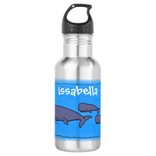 Cute migrating cartoon whales illustration 532 ml water bottle