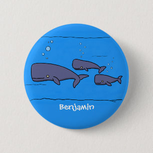 Cute migrating cartoon whales illustration 6 cm round badge