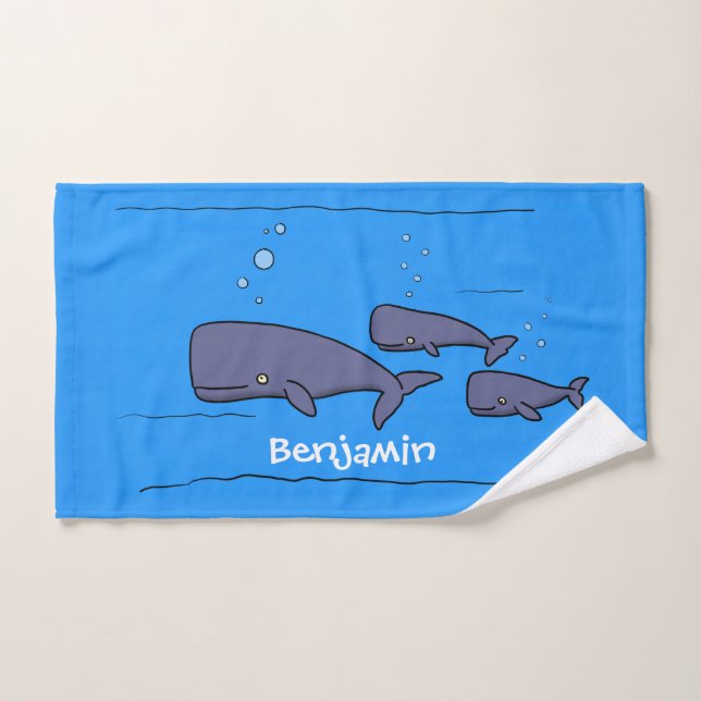 Cute migrating cartoon whales illustration bath towel set (Hand Towel)