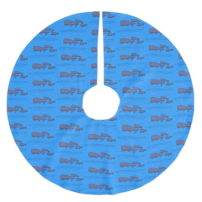 Cute migrating cartoon whales illustration brushed polyester tree skirt (Front)