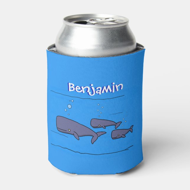 Cute migrating cartoon whales illustration can cooler (Can Front)