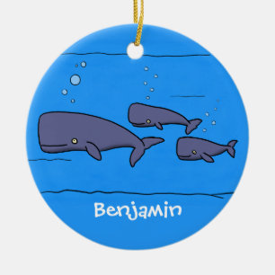 Cute migrating cartoon whales illustration ceramic tree decoration