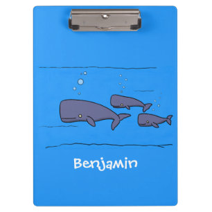 Cute migrating cartoon whales illustration clipboard