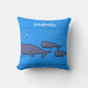 Cute migrating cartoon whales illustration cushion