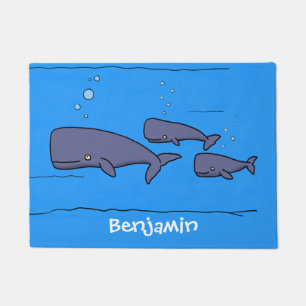 Cute migrating cartoon whales illustration doormat