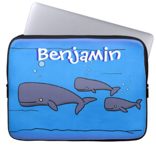 Cute migrating cartoon whales illustration laptop sleeve