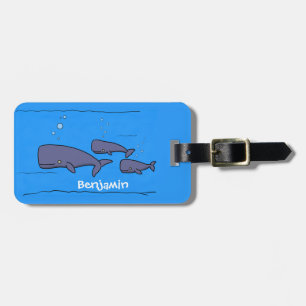 Cute migrating cartoon whales illustration luggage tag