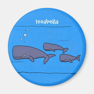 Cute migrating cartoon whales illustration magnet