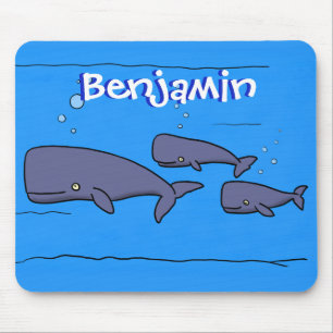 Cute migrating cartoon whales illustration mouse pad