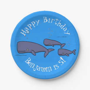 Cute migrating cartoon whales illustration paper plate