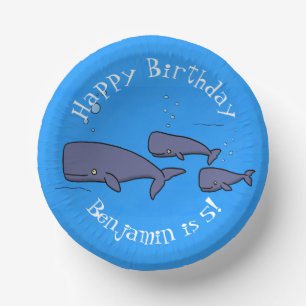 Cute migrating cartoon whales illustration paper plate