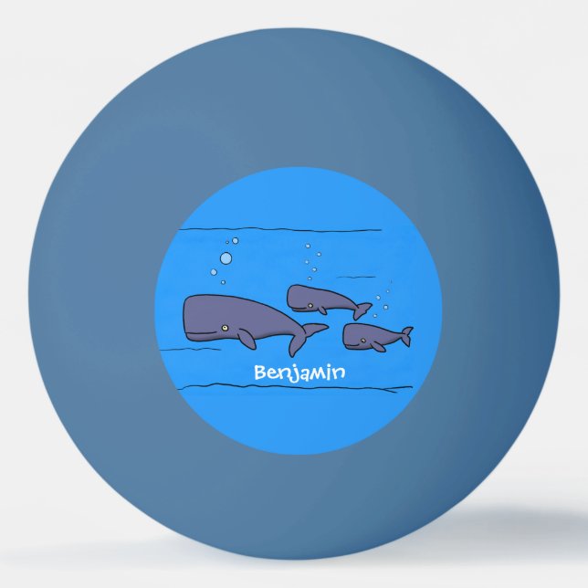 Cute migrating cartoon whales illustration ping pong ball (Front)