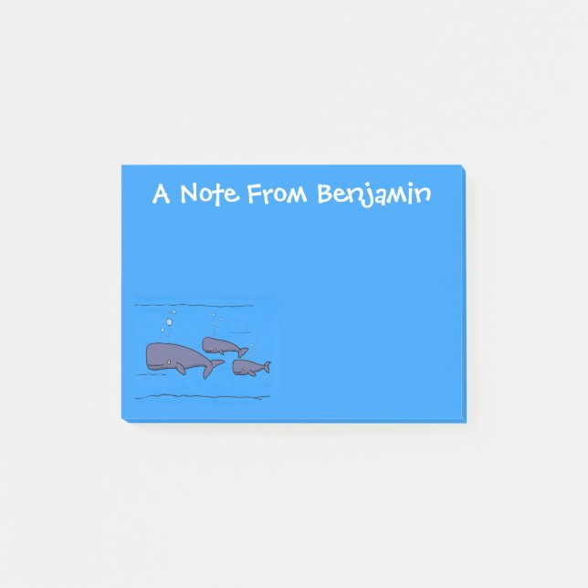 Cute migrating cartoon whales illustration post-it notes (Front)