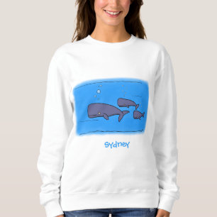 Cute migrating cartoon whales illustration sweatshirt