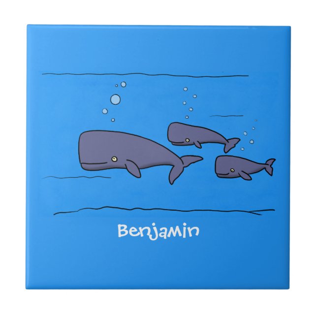 Cute migrating cartoon whales illustration tile (Front)