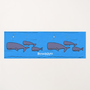 Cute migrating cartoon whales illustration yoga mat