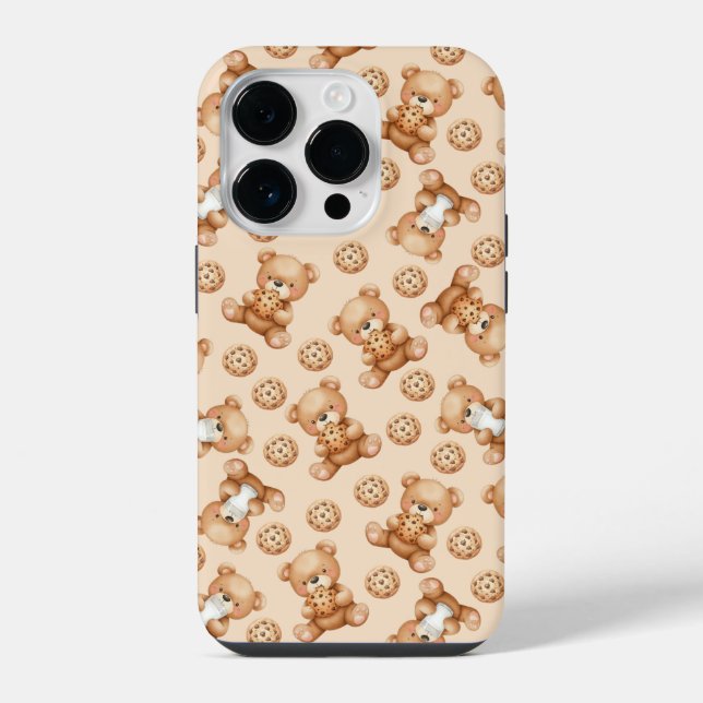 Cute Milk and Cookies Bear Seamless Pattern iPhone Case (Back)