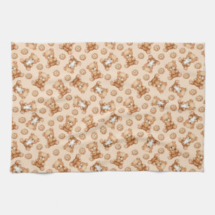 Cute Milk and Cookies Bear Seamless Pattern Tea Towel