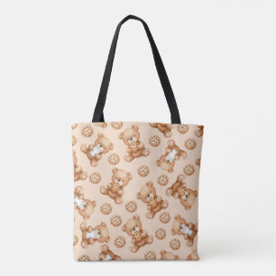 Cute Milk and Cookies Bear Seamless Pattern Tote Bag