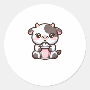 Cute Milkshake Lover Little Calf Frozen Joghurt Ba Classic Round Sticker