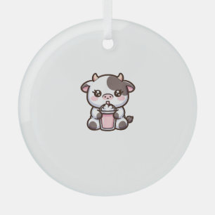 Cute Milkshake Lover Little Calf Frozen Joghurt Ba Glass Tree Decoration