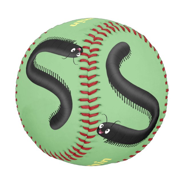 Cute millipede cartoon illustration baseball (Angled)