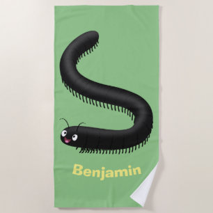 Cute millipede cartoon illustration beach towel