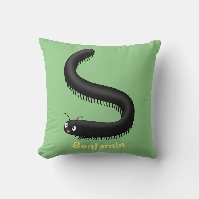 Cute millipede cartoon illustration cushion (Front)