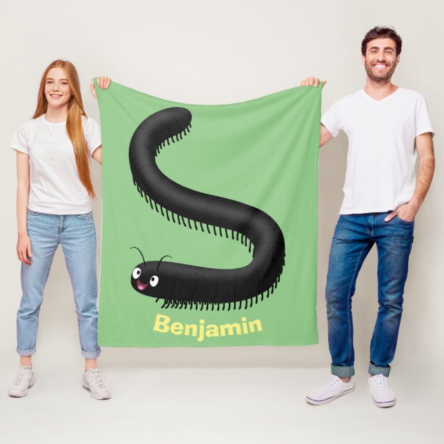 Cute millipede cartoon illustration fleece blanket (In Situ)