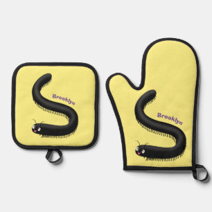 Cute millipede cartoon illustration oven mitt & pot holder set