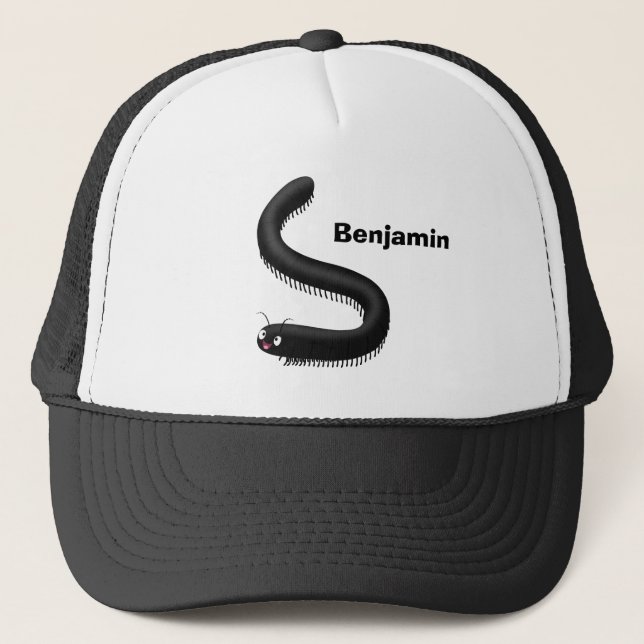 Cute millipede cartoon illustration trucker hat (Front)