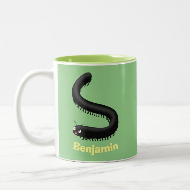 Cute millipede cartoon illustration Two-Tone coffee mug (Left)