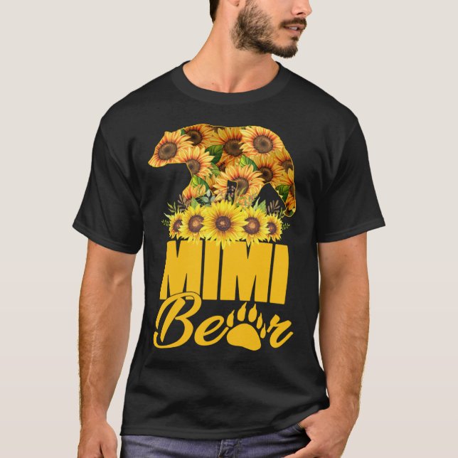 Cute Mimi Bear With Sunflowers Mom Happy Mothers D T-Shirt (Front)