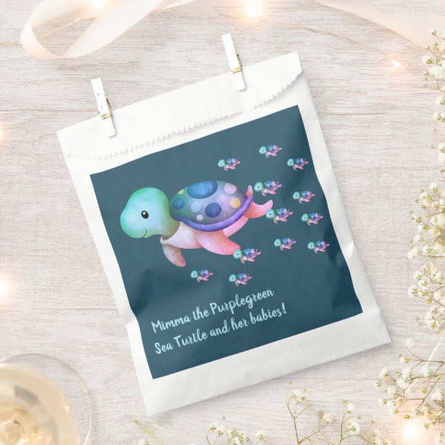 Cute Mimma The Purple Green Sea Turtle Favour Bags (Clipped)