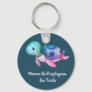 Cute Mimma The Purple Green Sea Turtle Round Key Ring