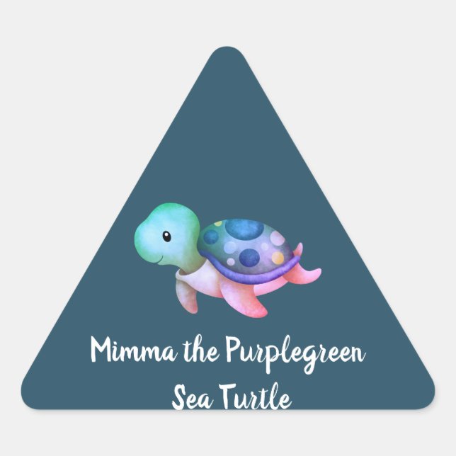 Cute Mimma The Purple Green Sea Turtle  Triangle Sticker (Front)
