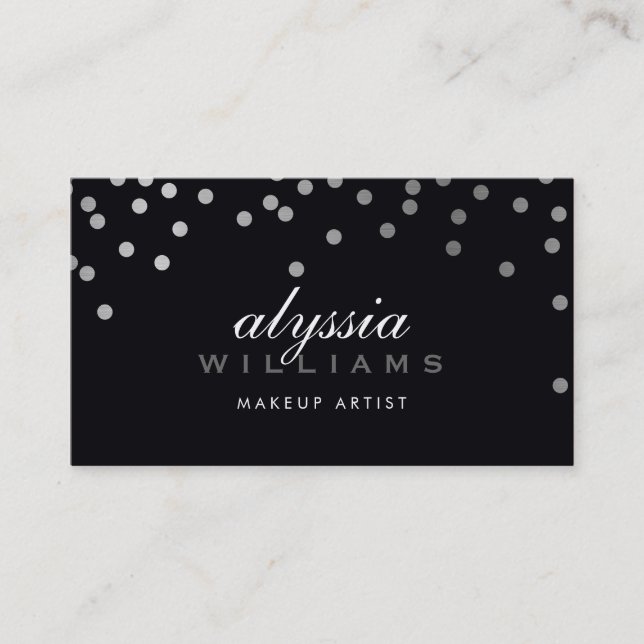 CUTE mini confetti shiny silver foil bold black Business Card (Front)