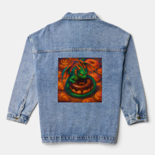 Cute Mini Green Dragon & Doughnut Fantasy Art Denim Jacket