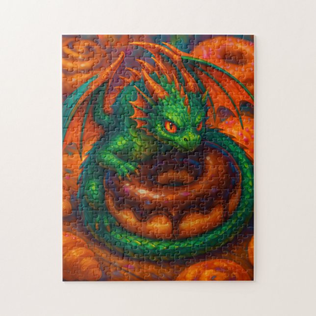 Cute Mini Green Dragon & Doughnut Fantasy Art Jigsaw Puzzle (Vertical)